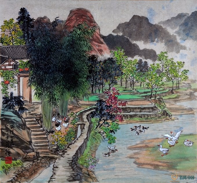 苏葆桢 70年代国画作品《农村小景》